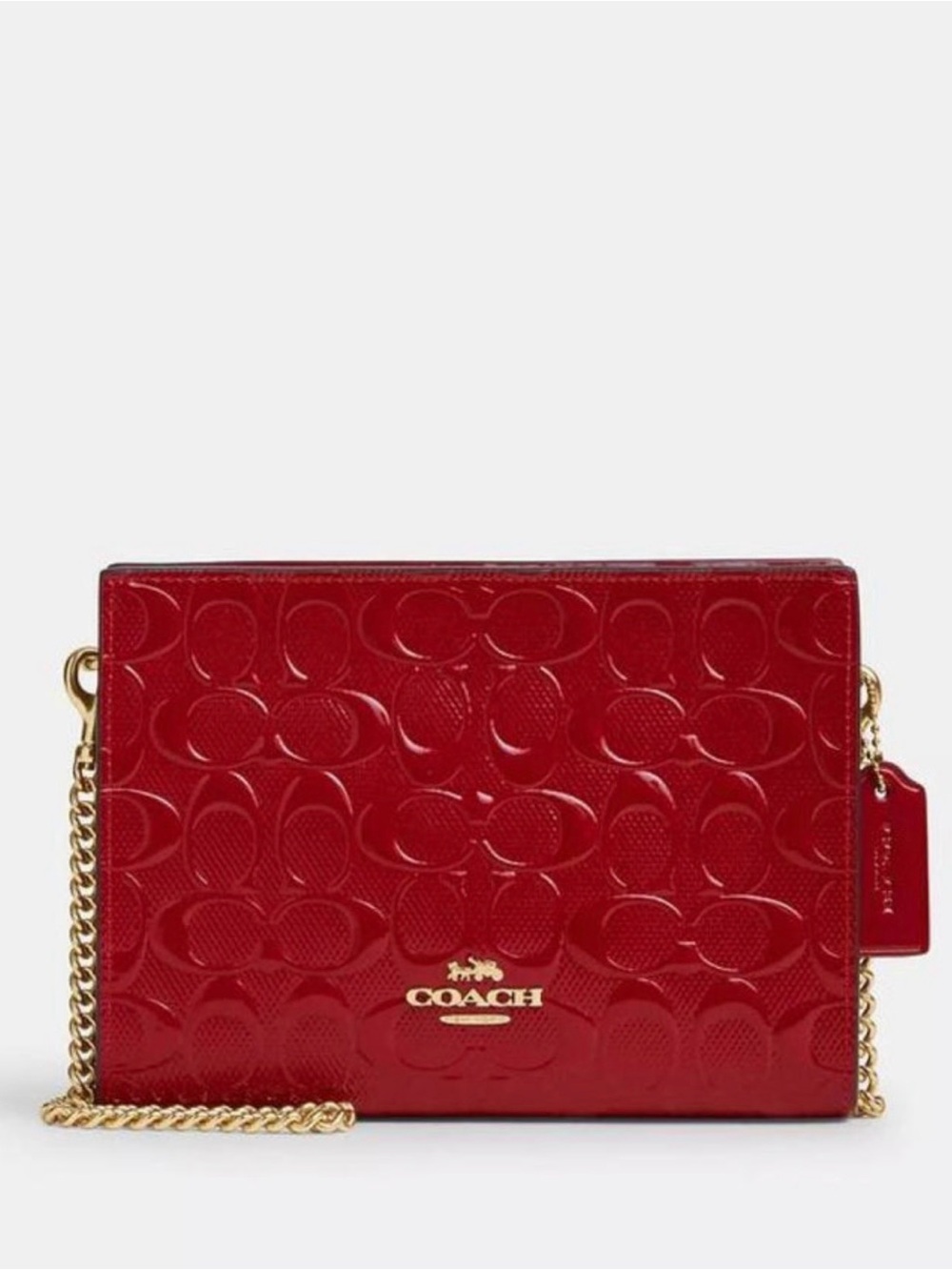 COACH CV407 Slim Crossbody In Signature Patent Leather Shoulder Bag Red